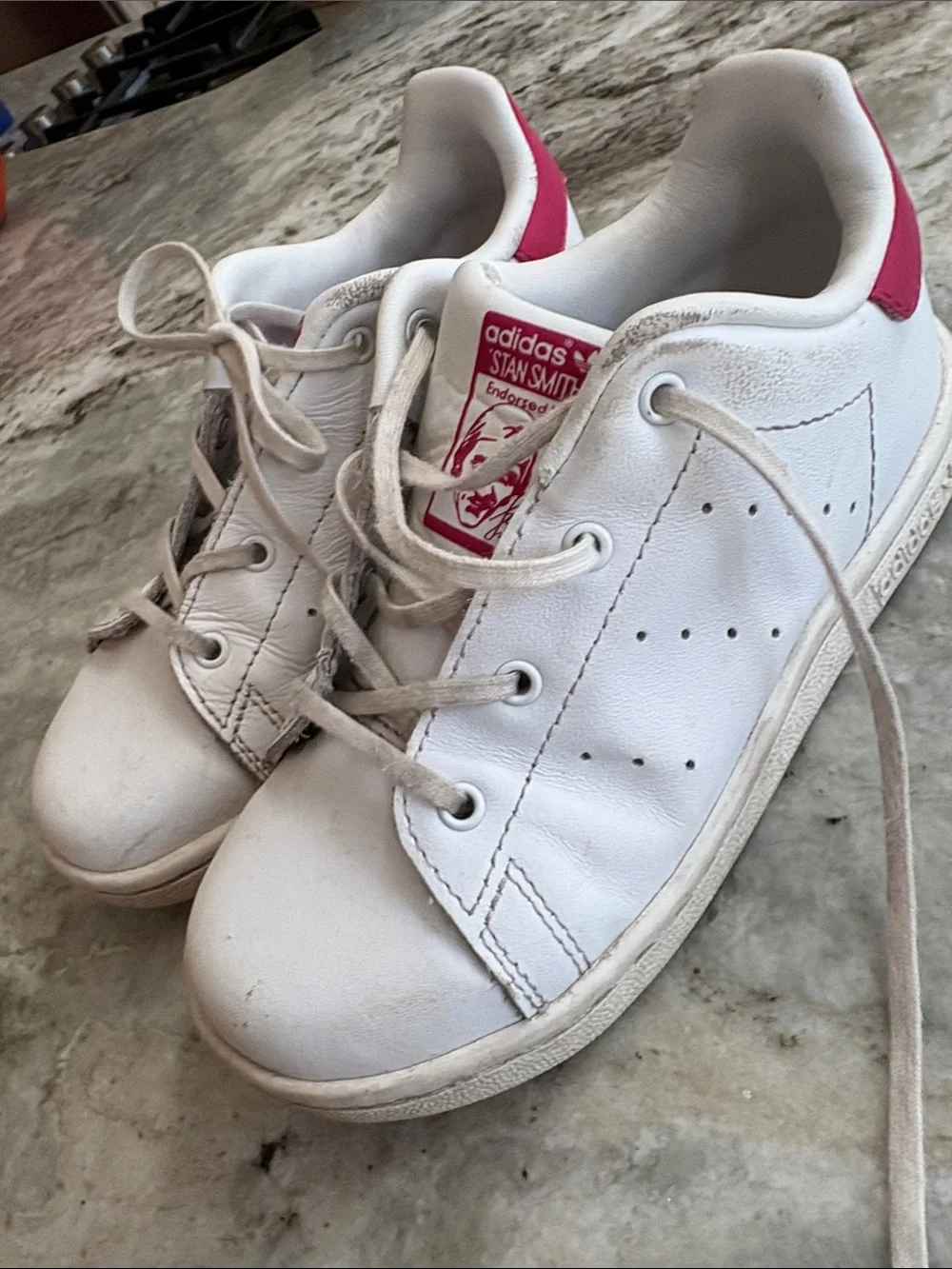 adidas Kids White Sneakers with Pink Heel Accents